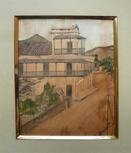 Casa de la Aduana: Vista del inmueble alrededor den 1920 -1930, realizada por Inés Martínez Sarmiento firmado como Inesita- 125 x 150 mm- propiedad de Agenda Samaria